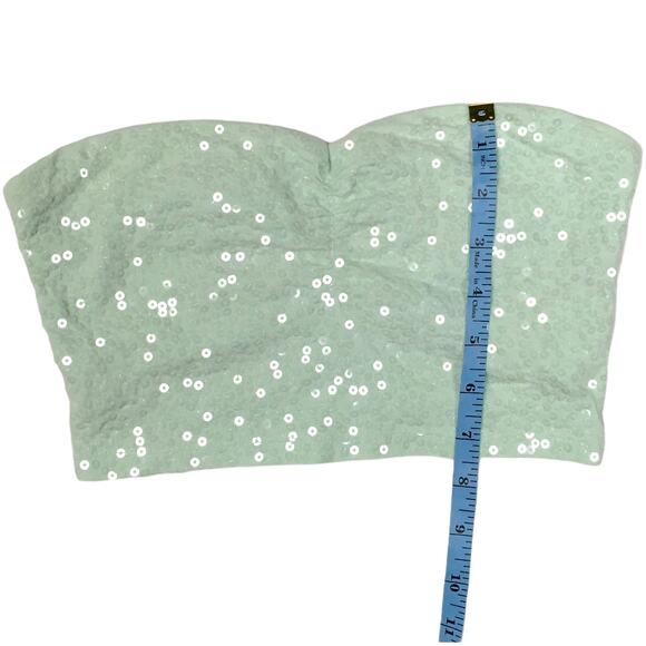 Forever‎ 21 Cropped Tube Top Sequin Sweetheart Juniors S Light Green Strapless - Picture 4 of 7